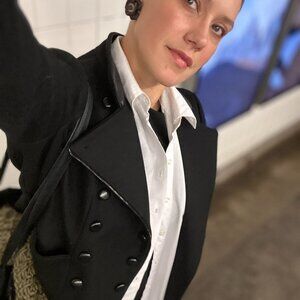 Joseph brand SM double breasted with buttons & zipper, cropped sleeve